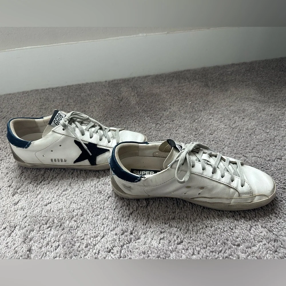 Golden Goose Men’s Super Star Leather Low Top White/Navy Blue/Gray 41 EU/ 8 US - Picture 6 of 7
